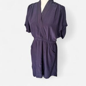 Aritzia Wilfred 100% Silk Faux Wrap Deep Purple Dress with Pockets Feminine Sz M